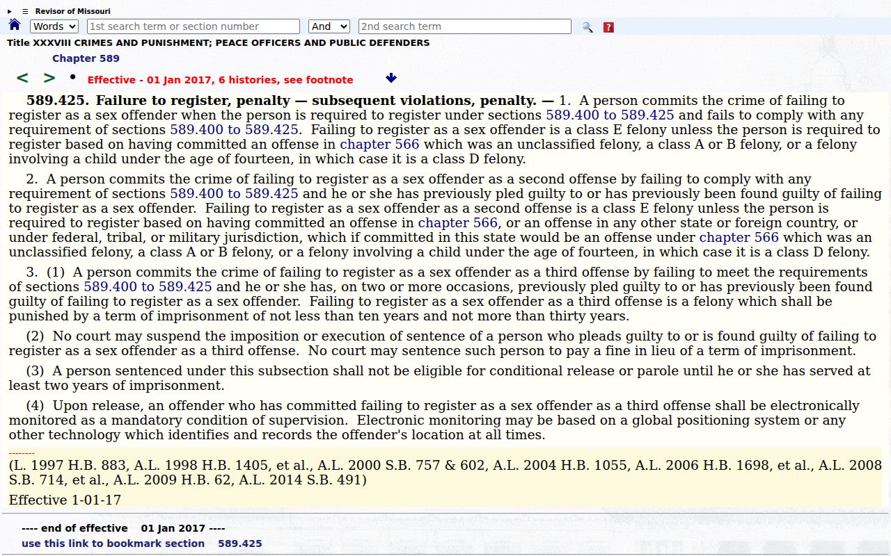 Monroe County sex offender registry law on registration violations