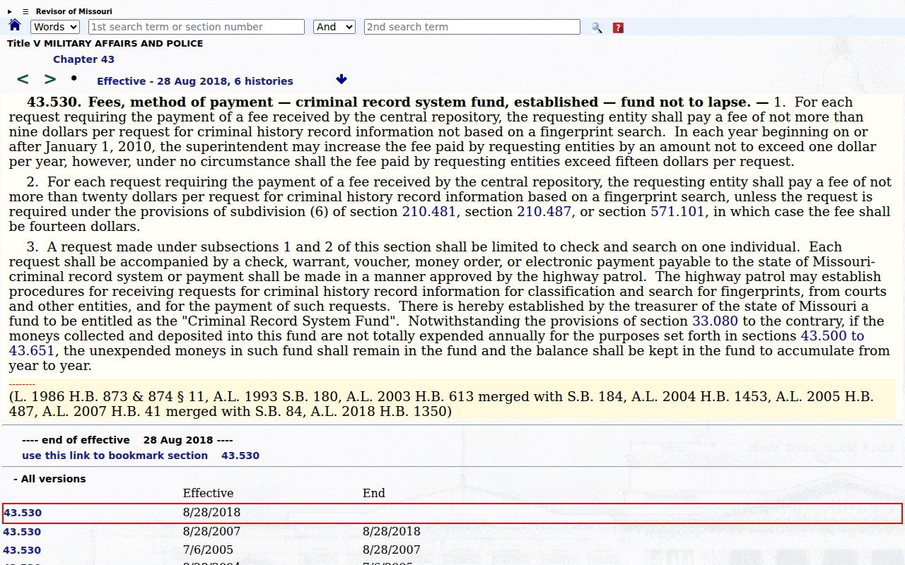 Monroe County sex offender registry context in Missouri repository law