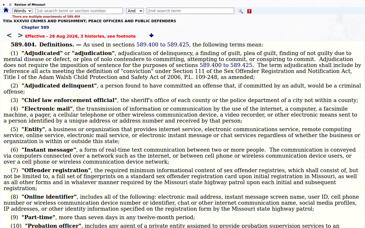 Monroe County sex offender registry tier definitions under Missouri law
