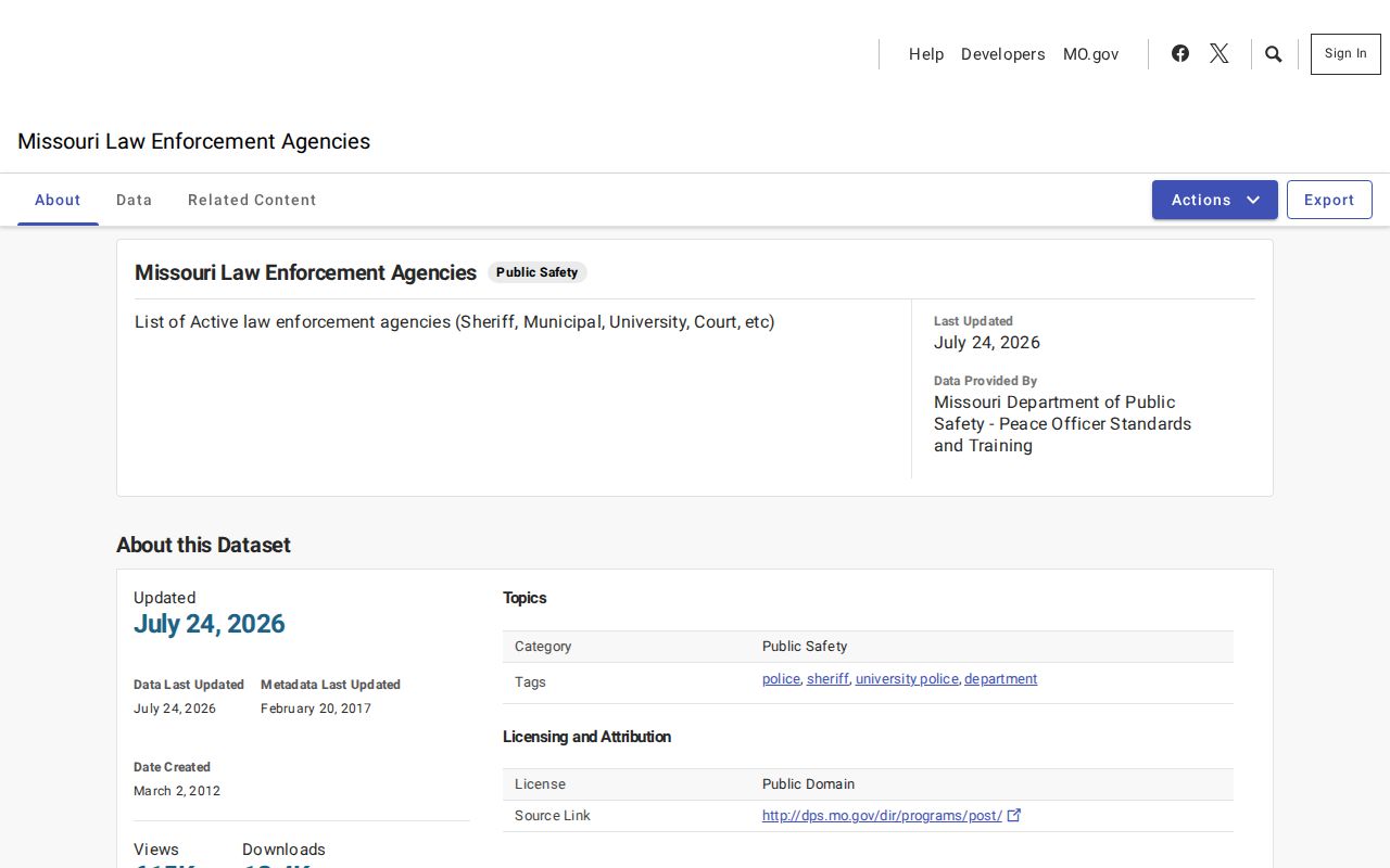 Missouri DPS active-agency dataset for Monroe County arrest record routing