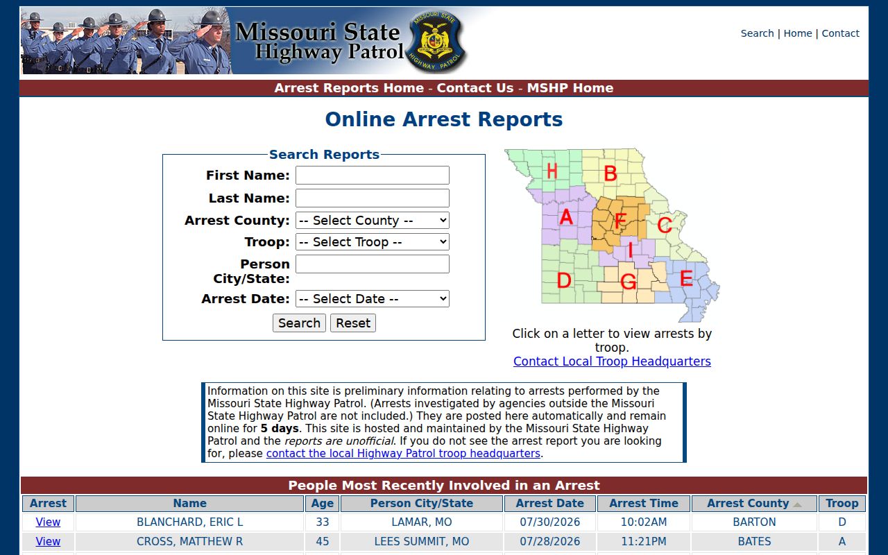 Official MSHP five-day Monroe County arrest report search