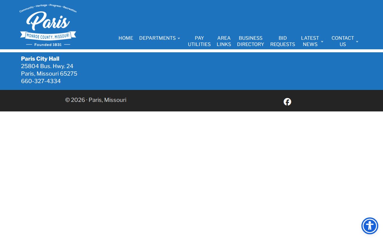 Paris criminal history source showing the official city department list without a police department