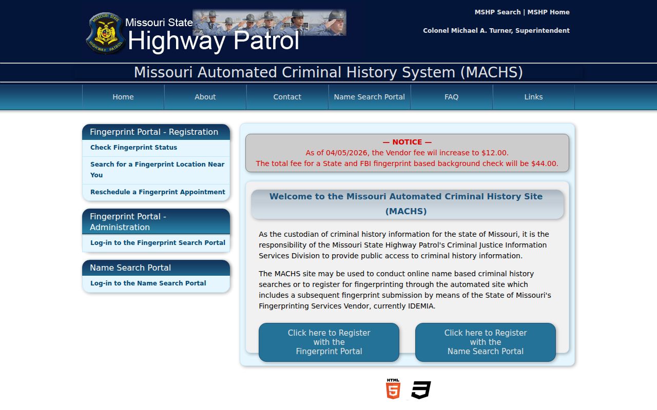 Monroe County criminal history MACHS name and fingerprint channels