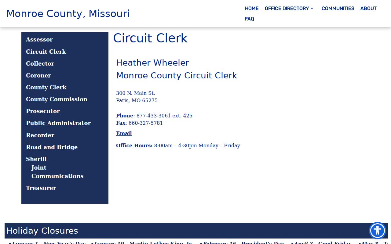 Monroe County criminal court record clerk contact page