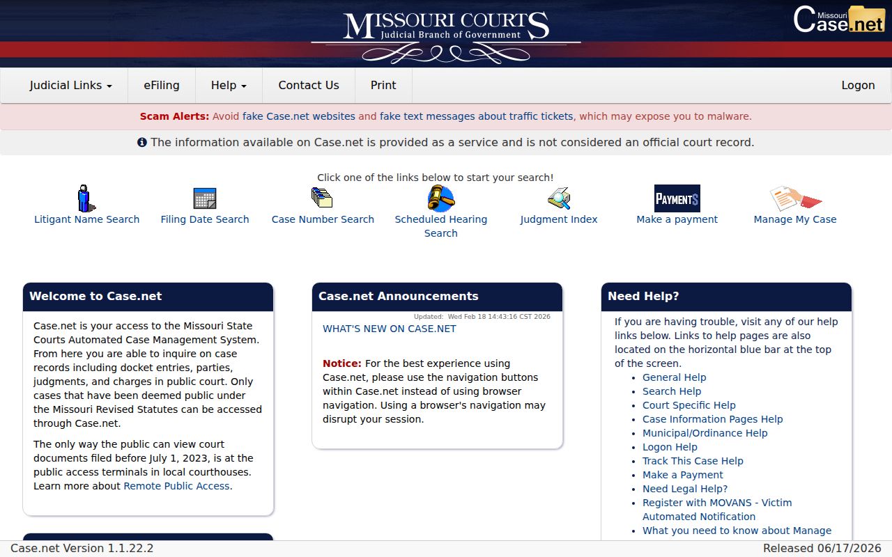 Monroe County criminal court records Case.net public access